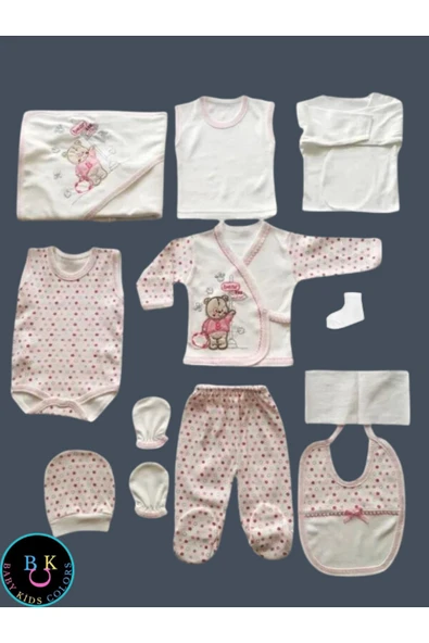 BABY KİDS COLORS Yeni Doğan Çantalı Ayı Hastahane Çıkışı 11li Zıbın Seti