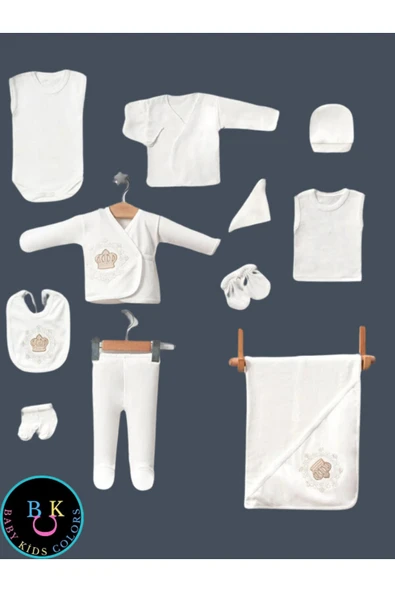 BABY KİDS COLORS Hastahane çıkışı nakışlı taşlı 11'li yeni doğan zıbın set - 4