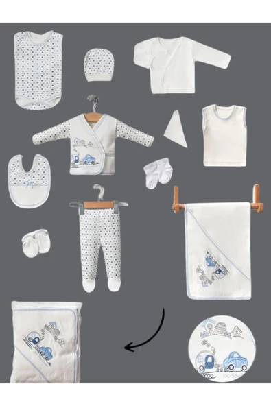 BABY KİDS COLORS Arabalı trenli 11'li hastahane çıkışı yeni doğan zıbın set - 6