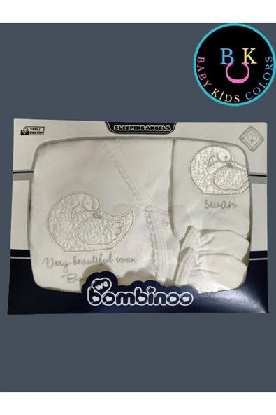 BABY KİDS COLORS Kuğu nakışlı taşlı hastahane çıkışı yenidoğan zıbın 5'li set - 2