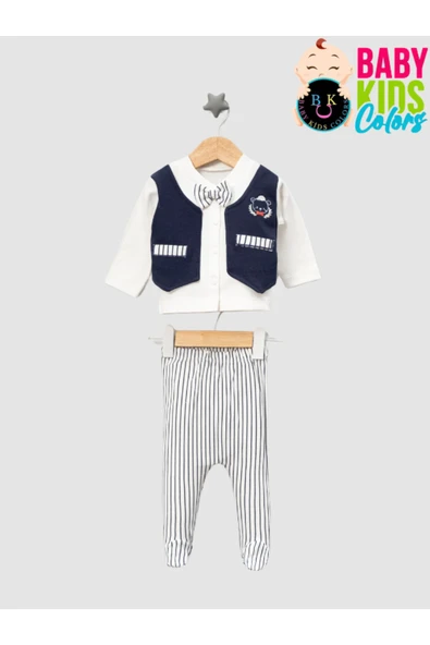 BABY KİDS COLORS Kutulu - Erkek Yenidoğan Kıyafetleri 5'li Hastane Çıkış Setleri Papyonlu Ayıcık Nakışlı %100 Pamuk - 4