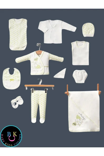 BABY KİDS COLORS 11 Parça Tavşan Nakışlı Hastane Çıkışı Yeni Doğan Zıbın Set - 4