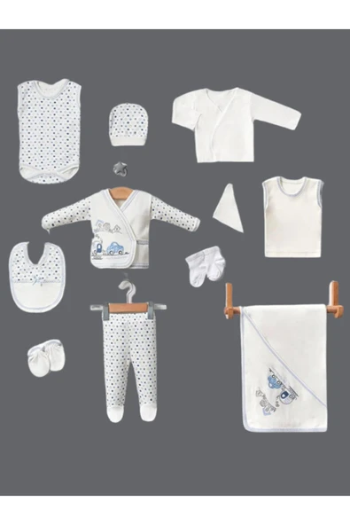 BABY KİDS COLORS Arabalı trenli 11'li hastahane çıkışı yeni doğan zıbın set - 7
