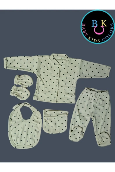 BABY KİDS COLORS Fitilli kumaşa 5'li Kalp baskılı hastahane çıkışı Kutulu - 7