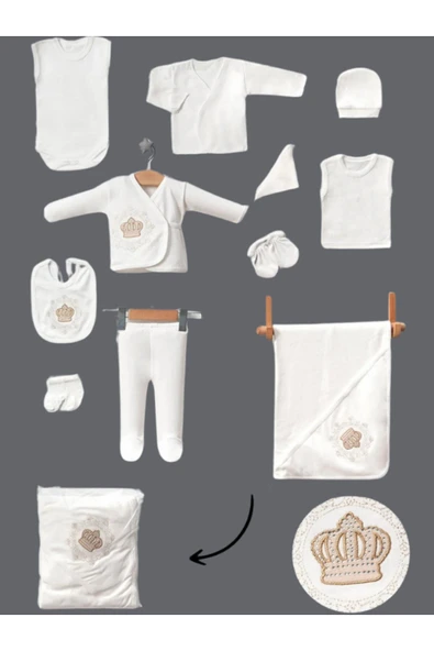 BABY KİDS COLORS Hastahane çıkışı nakışlı taşlı 11'li yeni doğan zıbın set - 8