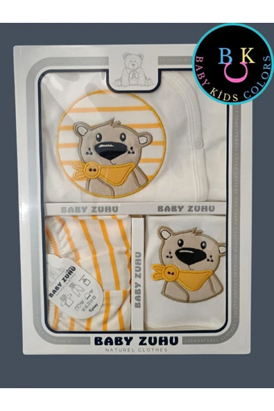 BABY KİDS COLORS Florlu Ayı Nakışlı Organik Anti Bakteriyel Yeni Doğan Hastane Çıkış Zıbın Seti