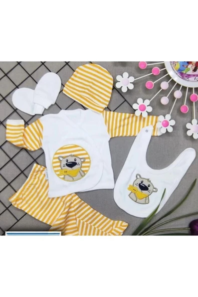 BABY KİDS COLORS Florlu Ayı Nakışlı Organik Anti Bakteriyel Yeni Doğan Hastane Çıkış Zıbın Seti - 3