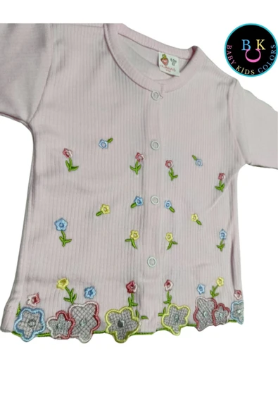 BABY KİDS COLORS Çiçek nakışlı kız ikili takım fitilli kumaş - 2