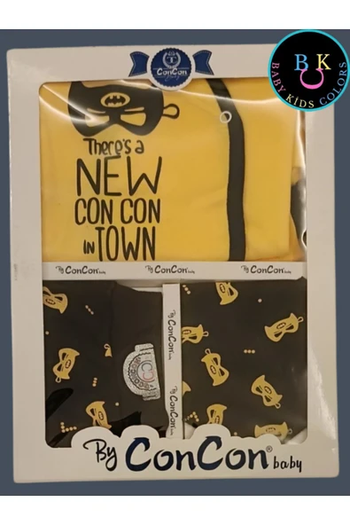 BABY KİDS COLORS Hastane Çıkış Seti Batman Desenli 5’li Kutulu Erkek Bebek Yeni Doğan - 4