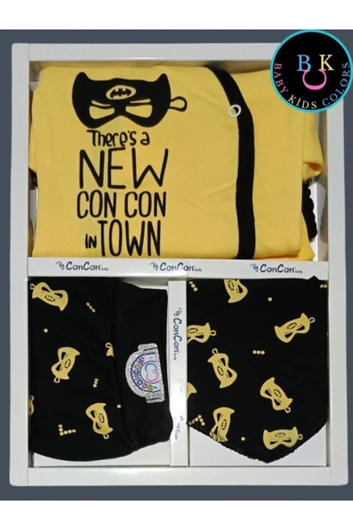 BABY KİDS COLORS Hastane Çıkış Seti Batman Desenli 5’li Kutulu Erkek Bebek Yeni Doğan - 2