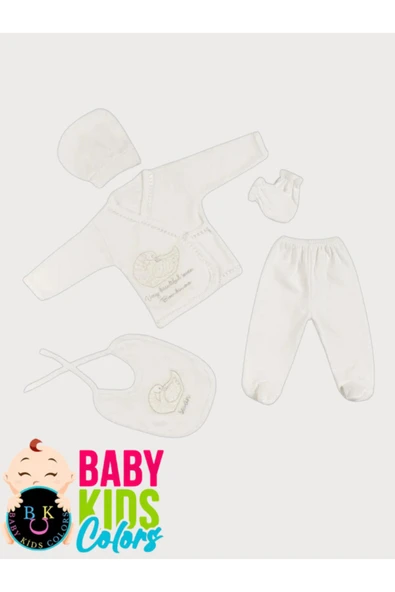 BABY KİDS COLORS Kuğu nakışlı taşlı hastahane çıkışı yenidoğan zıbın 5'li set