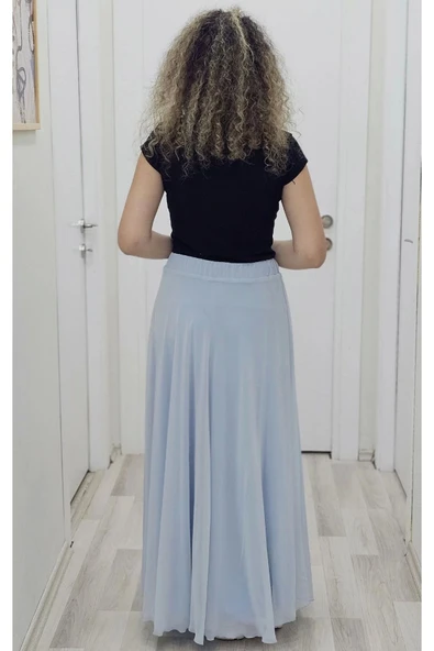 Bel Lastikli Kloş Şifon Etek 6003-Bebe Mavisi - 4