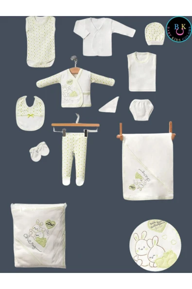 BABY KİDS COLORS 11 Parça Tavşan Nakışlı Hastane Çıkışı Yeni Doğan Zıbın Set - 3