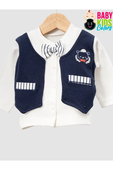 BABY KİDS COLORS Kutulu - Erkek Yenidoğan Kıyafetleri 5'li Hastane Çıkış Setleri Papyonlu Ayıcık Nakışlı %100 Pamuk - 5