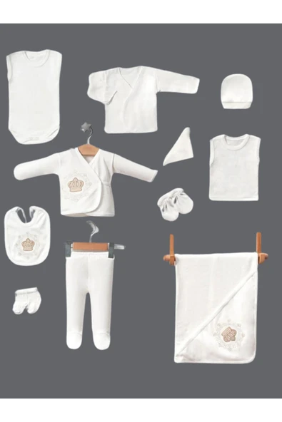 BABY KİDS COLORS Hastahane çıkışı nakışlı taşlı 11'li yeni doğan zıbın set - 7