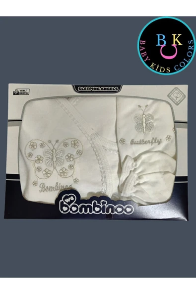 BABY KİDS COLORS Kelebek nakışlı taşlı hastahane çıkışı yenidoğan zıbın 5'li set - 2
