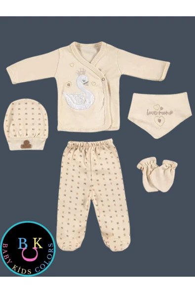 BABY KİDS COLORS 5 Parça Kutulu Sertifikalı Organik Saf Pamuklu Sevimli Hastane Çıkışı Set - 3