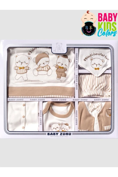 BABY KİDS COLORS Kutulu - Erkek Yenidoğan Kıyafetleri 10'lu Hastane Çıkış Setleri Papyonlu Ayıcık Nakışlı %100 Pamuk - 8