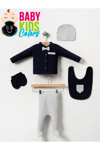 BABY KİDS COLORS Lüks Papyon Çizgili Yeni Doğan Hastane Çıkış 10'lu Zıbın Seti (KUTULU) - 4
