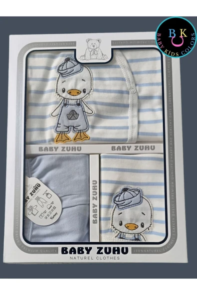 BABY KİDS COLORS Ördek Nakışlı (KUTULU)  %100 Pamuklu Yeni doğan 5'li Hastane Çıkışı - 2