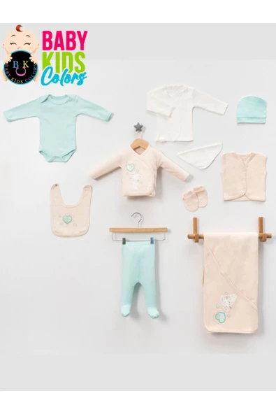 BABY KİDS COLORS Lüks Tavşan Nakışlı Yeni Doğan Hastane Çıkış 10'lu Zıbın Seti (KUTULU) - 2
