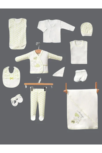 BABY KİDS COLORS 11 Parça Tavşan Nakışlı Hastane Çıkışı Yeni Doğan Zıbın Set - 6