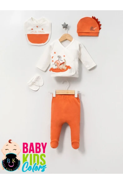 BABY KİDS COLORS Kutulu - Erkek Yenidoğan Kıyafetleri 5'li Hastane Çıkış Setleri Sevimli Köpek Nakışlı %100 Pamuk - 2