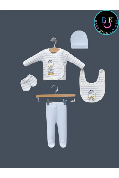 BABY KİDS COLORS Ördek Nakışlı (KUTULU)  %100 Pamuklu Yeni doğan 5'li Hastane Çıkışı - 3