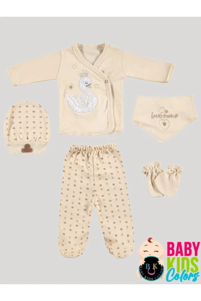 BABY KİDS COLORS 5 Parça Kutulu Sertifikalı Organik Saf Pamuklu Sevimli Hastane Çıkışı Set