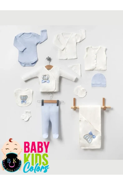 BABY KİDS COLORS Lüks Taşlı Yeni Doğan Hastane Çıkış 10'lu Zıbın Seti (KUTULU) - 2