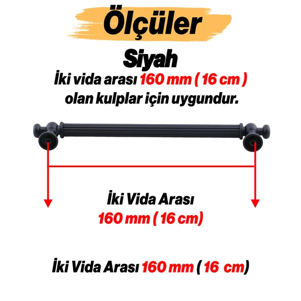 Selçuklu Siyah Metal Kulp 160 mm Mobilya Çekmece Mutfak Dolabı Dolap Kapak Kulpları Kulb Kulpu - Resim 3