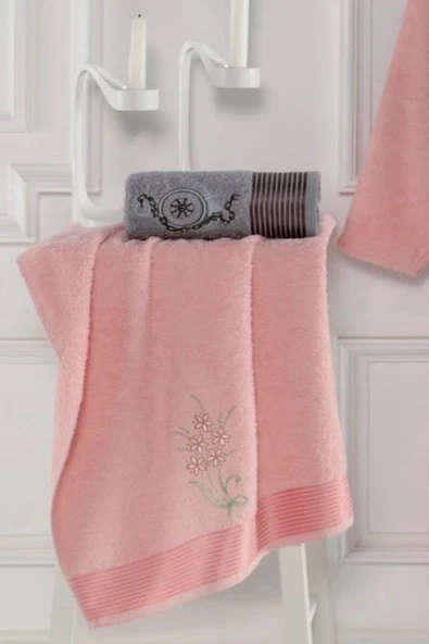 Unisex 4'lü Bornoz Set Nakışlı Baş Havlulu Çeyiz Seti Hamam Seti Banyo Seti  %100 Pamuk - 2