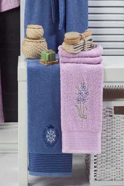 Unisex 4'lü Bornoz Set Nakışlı Baş Havlulu Çeyiz Seti Hamam Seti Banyo Seti  %100 Pamuk - 2