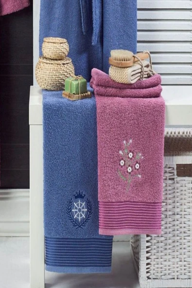 Unisex 4'lü Bornoz Set Nakışlı Baş Havlulu Çeyiz Seti Hamam Seti Banyo Seti  %100 Pamuk - 2
