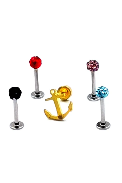 Renkli Taşlı Çelik 5 Adet Kaş Tragus Piercing