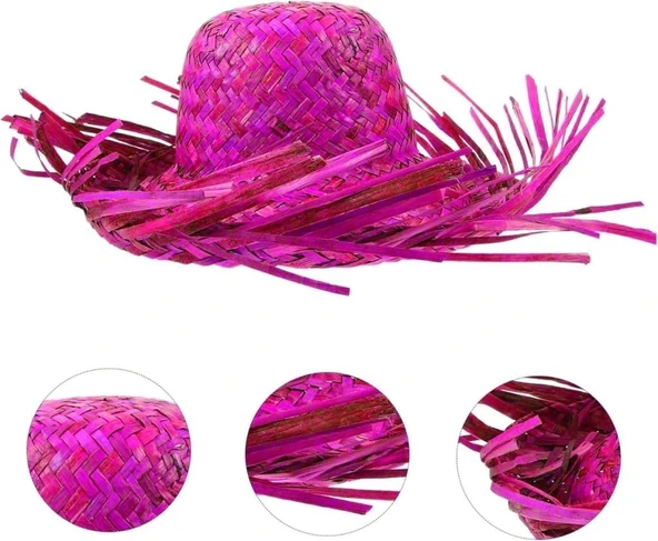 Nessiworld Tropikal Parti Pembe Fuşya Hasır Hawaii Şapkası 13x36 cm - Resim 2