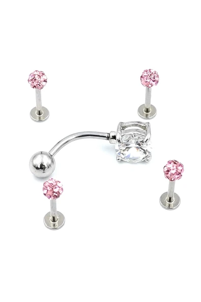 Renkli Taşlı Çelik 5 Adet Kaş Tragus Piercing