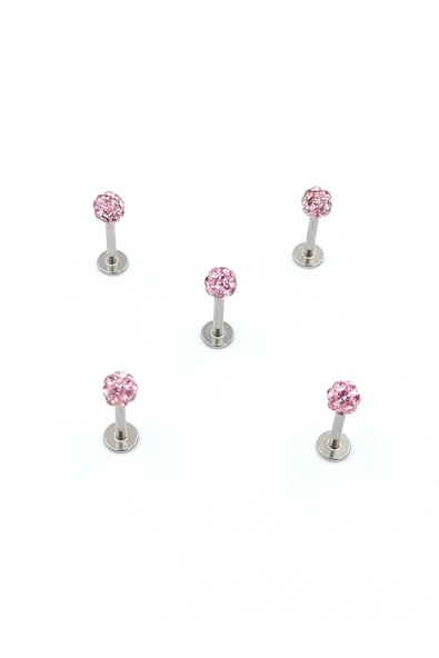 Renkli Taşlı Çelik 5 Adet Kaş Tragus Piercing