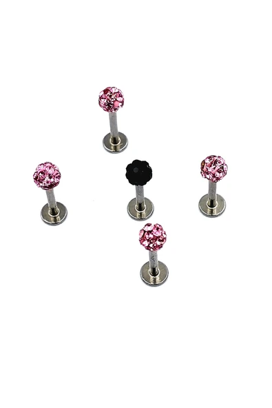 Renkli Taşlı Çelik 5 Adet Kaş Tragus Piercing ürün görseli 1