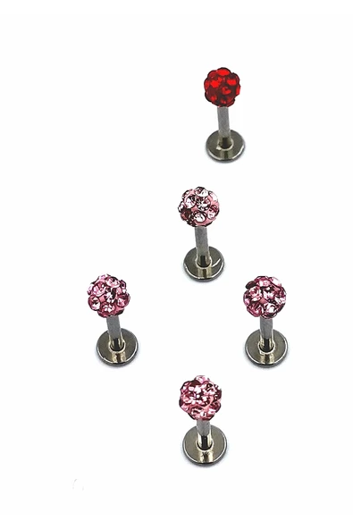 Renkli Taşlı Çelik 5 Adet Kaş Tragus Piercing ürün görseli 1