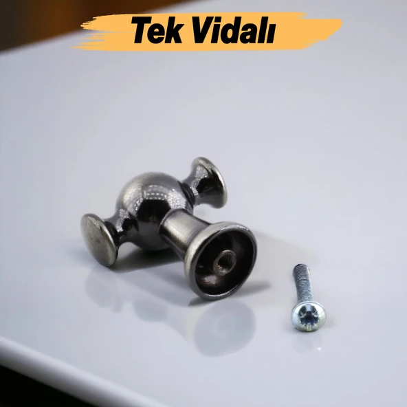 Kulp Düğme Tek Vidalı Çekmece Kulbu Kulpları Mutfak Mobilya Dolabı Dolap Kulpu Antik Nikel - Resim 5