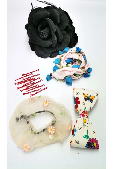 Renkli Desenli Taç Toka Bandana Set