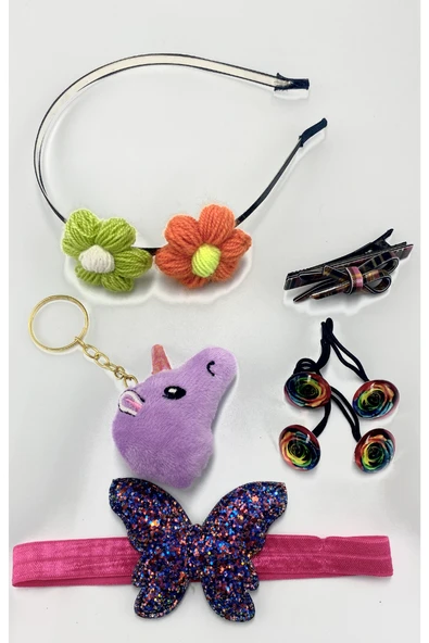 Renkli Desenli Taç Toka Bandana Set