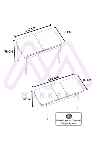 Morkese 80X130(Kapalı) 80X170(Açık) Yemek Odası Takımı Mutfak Masası Takımı Yemek Masası 6 Kişilik - 4