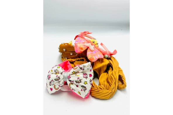 Renkli Desenli Taç Toka Bandana Set