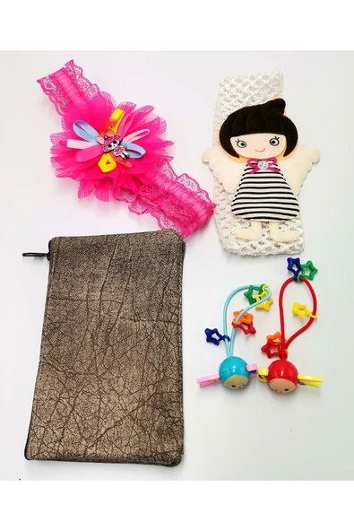 Renkli Desenli Taç Toka Bandana Set