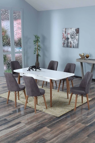 Morkese 80X130(Kapalı) 80X170(Açık) Yemek Odası Takımı Mutfak Masası Takımı Yemek Masası 6 Kişilik - 1