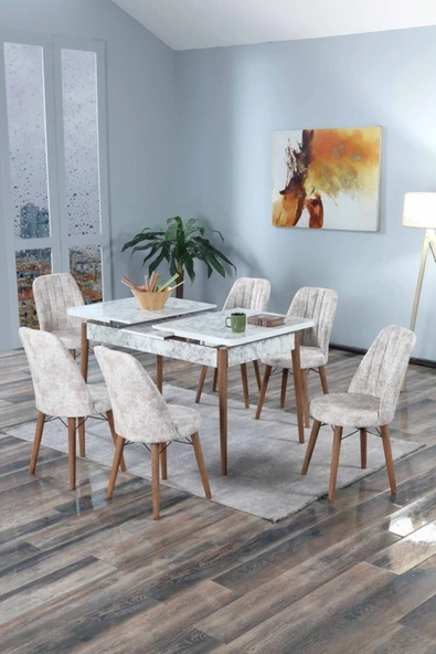 Morkese 6 Kişilik Açılır Masa Sandalye Takımı Mutfak Masası Takımı Salon Masası Yemek Masası Masa Takımı - 2