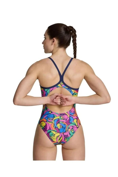 Arena Women's Arena Rose Parade Swimsuit Light Bayan Yüzücü Mayo Pembe Desenli 006640907 - 2