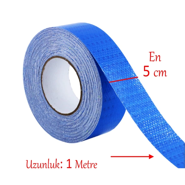 Yapışkanlı Gece Parlayan Reflektörlü En 5 cm Onaysız Reflektif İkaz Bandı 1 Metre Mavi Şerit Bant - 3